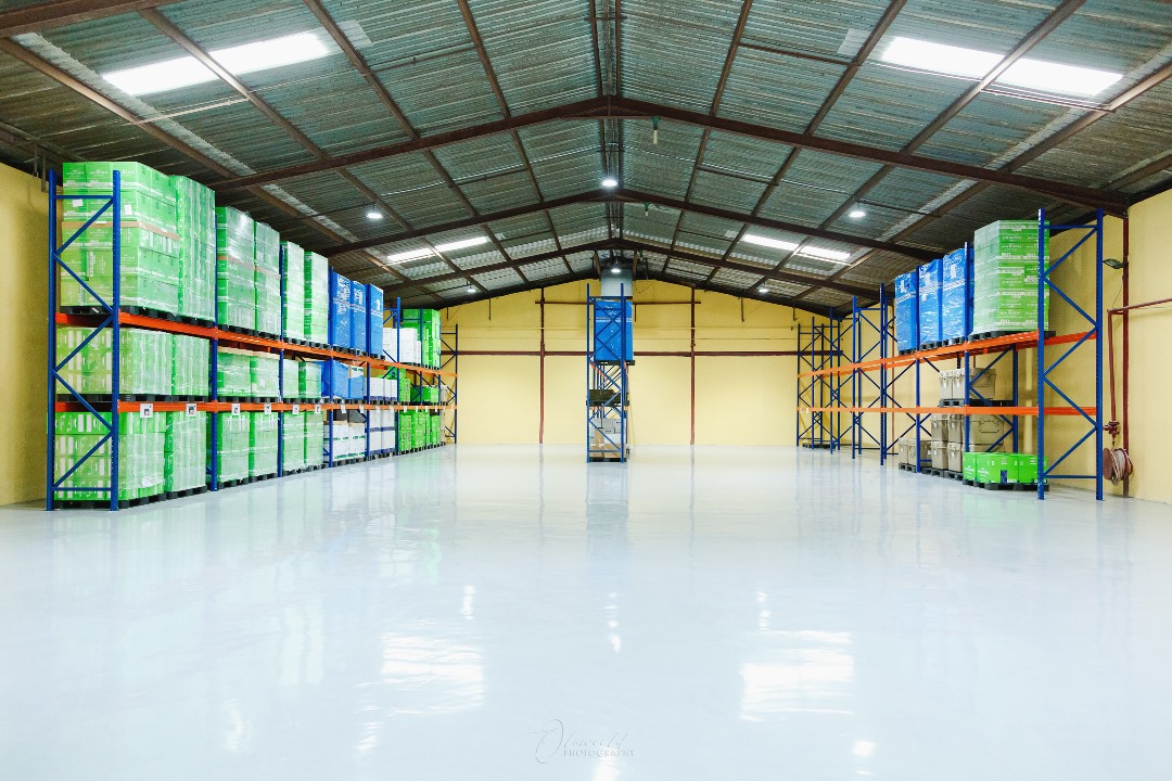 Warehouse racking stocked with product at the Nigeria distribution facility