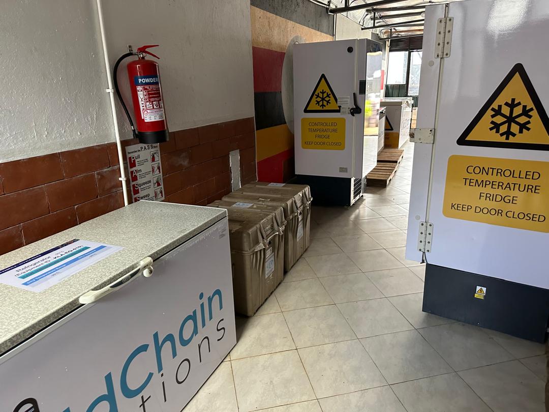 Controlled temperature fridges at the Uganda cold chain facility